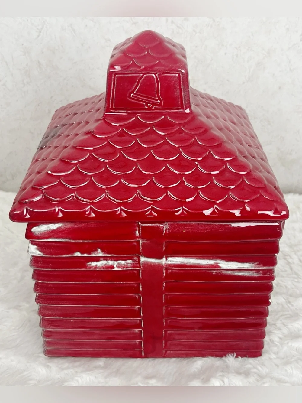 Rare Vintage Lil Red Schoolhouse Cookie Jar Ceramic Americana Primitive Rustic